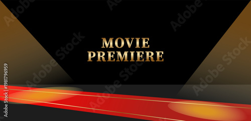 Movie Premiere Wide Banner Red Carpet Gold Spotlight Dark Background