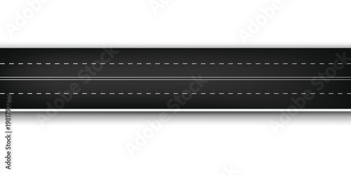 Top View of a Straight Racing Track with Dashed Road Lines, Isolated 3D Asphalt Loop on White Background