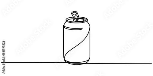 Simple line drawing of an open aluminum beverage can for soda or sparkling water