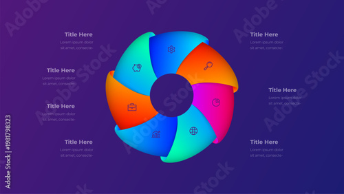 Seven Segment Circular Infographic Template with Gradient Business Process on Purple Background