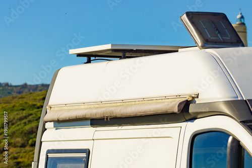 Sunroof, raisable window on roof top of caravan