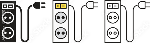 Power Strip Icon Set, Extension Cord Socket Plug Electrical Outlet Vector Illustration