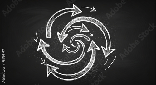 Bild auf Leinwand Chalk drawn circular arrow swirl symbol blackboard.