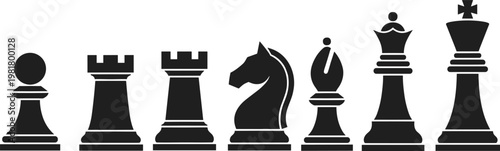 Billede på lærred Chess pieces icons vector set, pawn rook knight bishop queen king silhouettes, c
