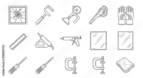 Glass Installation and Repair Tool Kit Vector Illustration