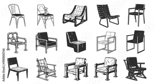 Modern Interior and Industrial Furniture Chair Icons