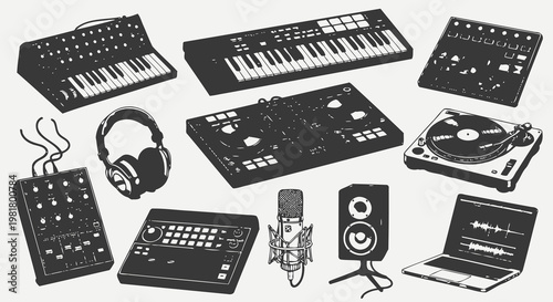 Modern Digital Music Production and DJ Studio Equipment Set