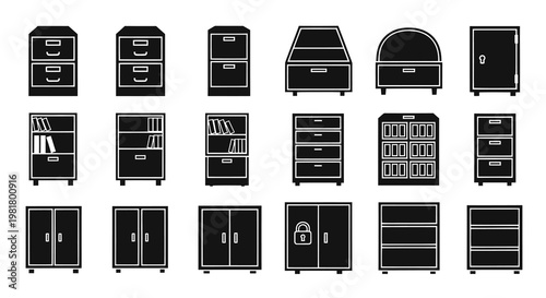 Minimalist Office Filing Cabinet and Storage Furniture Icons