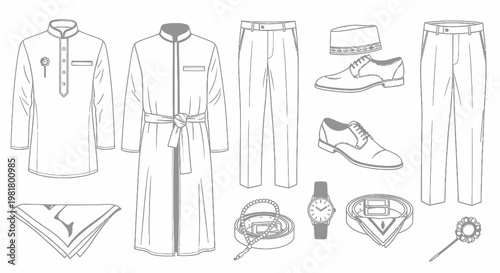 Elegant Men's Muslim Formal Wear and Classic Accessories Collection
