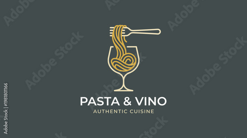This logo artfully depicts a fork entangled in pasta inside a wine glass, illustrating a fusion of culinary elegance and the essence of authentic Italian cuisine.