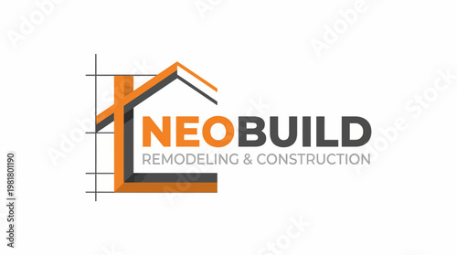 This logo features a sleek house design with construction elements, symbolizing modern design, creativity in building, and effective communication in the construction industry.