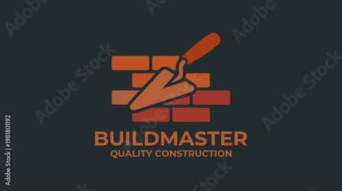 This logo emphasizes quality construction with a trowel and brick motif, symbolizing reliability, strength, and professionalism in the building industry.