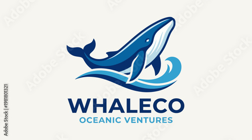 A dynamic whale silhouette splashes through blue waves, symbolizing oceanic ventures and marine conservation efforts by Whaleco, showcasing the beauty of marine life.