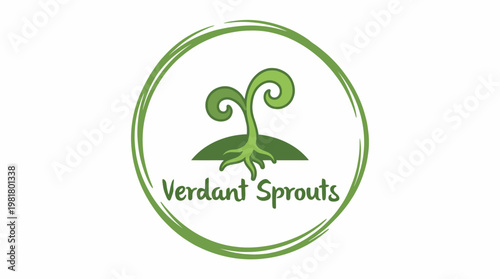 The logo for Verdant Sprouts features a playful seedling design that symbolizes growth, sustainability, and the nurturing of nature in organic gardening.