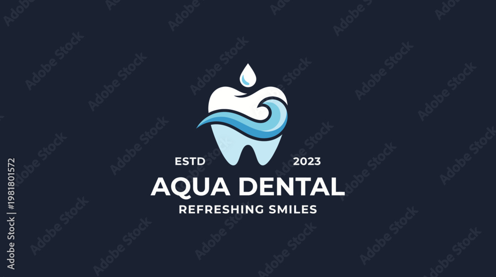 Fototapeta premium This logo features a tooth with a water splash design, representing dental care and a refreshing approach to oral health with a modern and clean style.