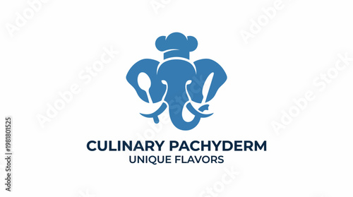 This whimsical logo showcases a delightful elephant dressed as a chef, reflecting unique flavors and a fun approach to culinary arts and gastronomic experiences.