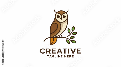 An elegant owl logo design perched on a branch, embodying wisdom and nature, ideal for educational or environmental organizations looking for a distinct brand identity.