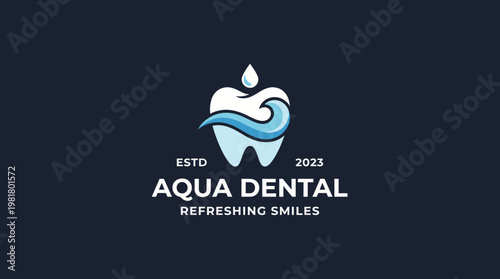 This logo features a tooth with a water splash design, representing dental care and a refreshing approach to oral health with a modern and clean style.
