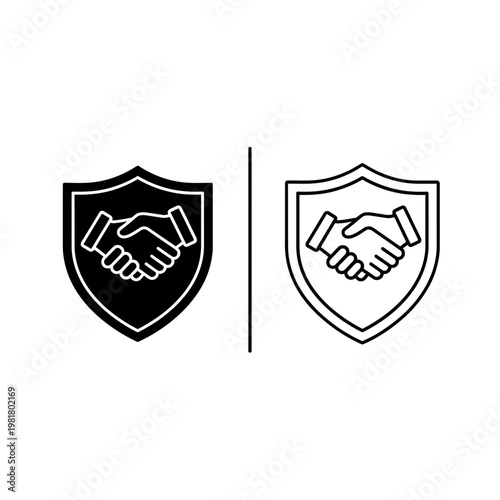 Shield with handshake icon representing trustworthy partnership and secure agreement, handshake