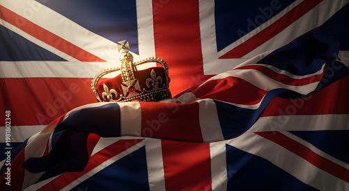 Golden crown on united kingdom flag background