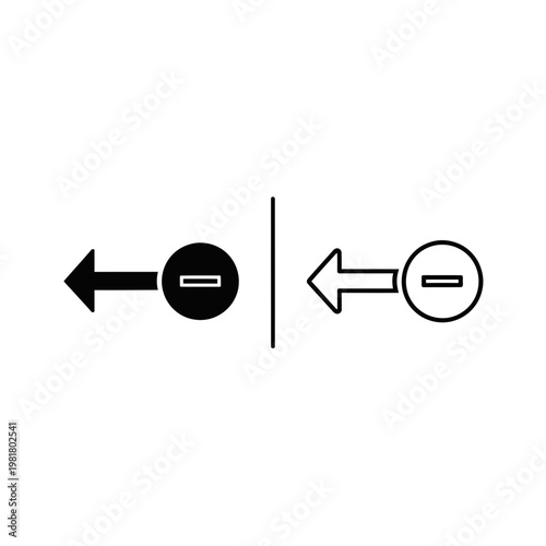Left arrow and minus sign icon set for decrease or remove action with user interface, user experienc