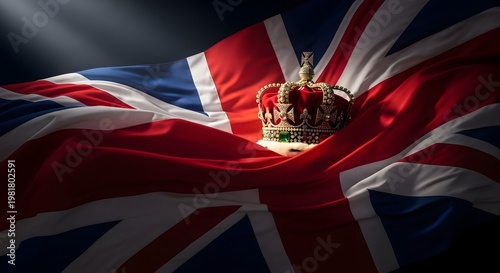 Golden crown on united kingdom flag background