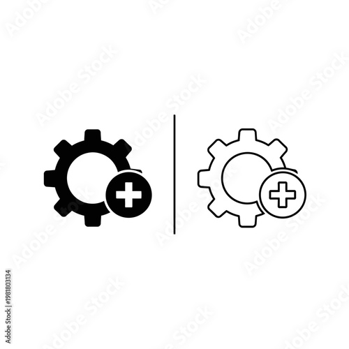Gear icon with plus symbol for settings and configuration cogwheel settings configuration