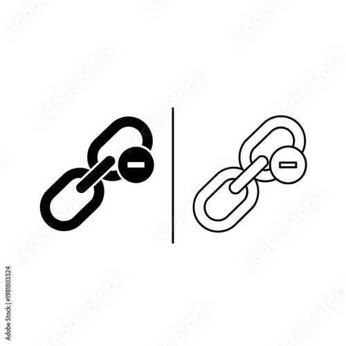 Remove chain link icon set for web and interface design with disconnect connection interface