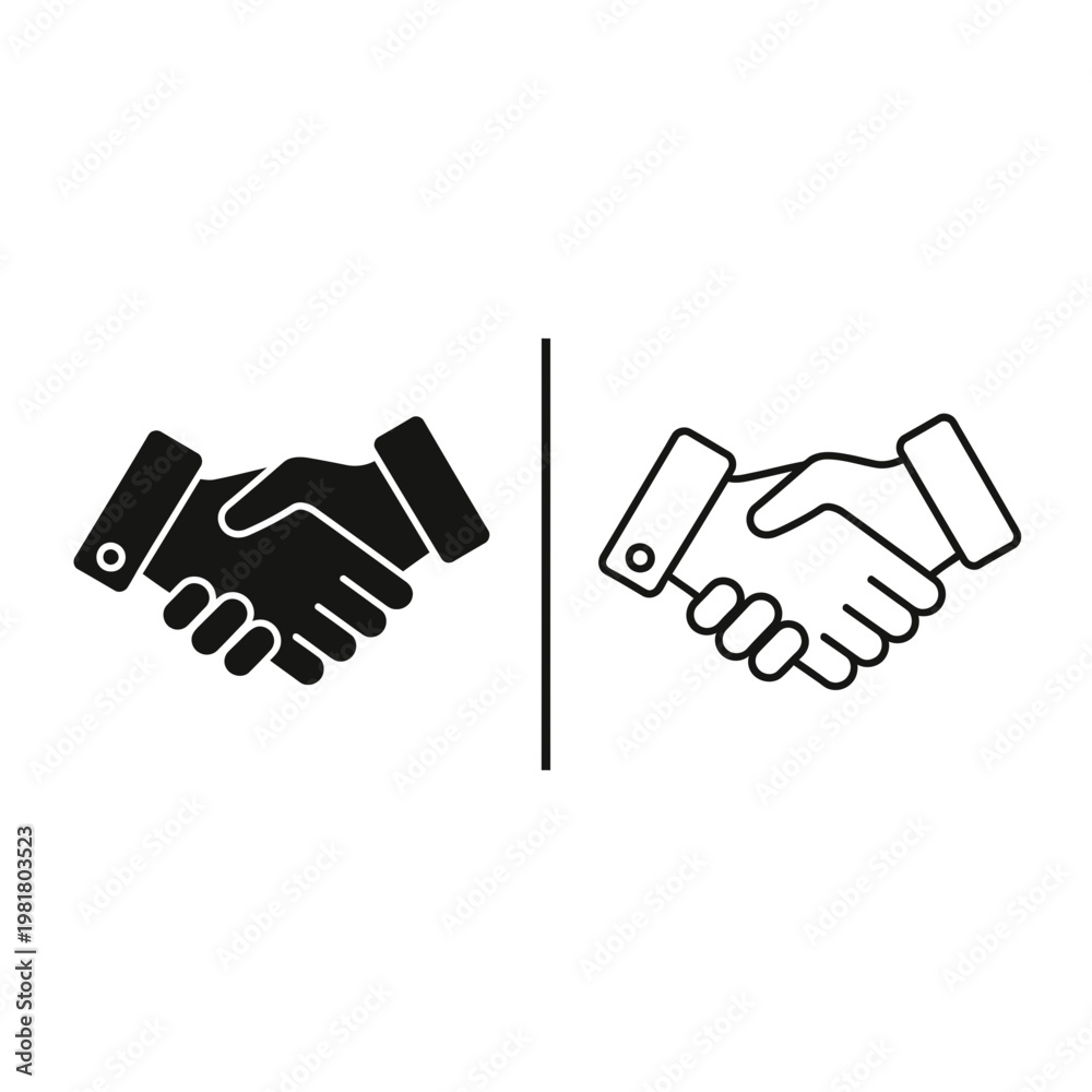 Obraz premium Handshake icon set in solid and outline style for business partnership and agreement with handshake