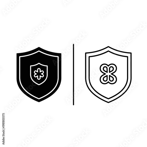 Shield icons with medical and floral decorative symbols protection security silhouette decision