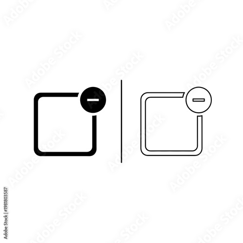 Square box icon with minus symbol for subtraction and removal in solid and outline style, subtract
