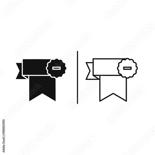 Ribbon award minus badge outline icon set solid and stroke with subtract graphics isolated