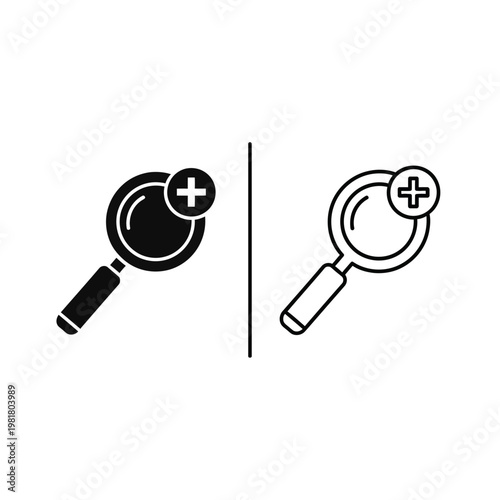Zoom in icons with magnifying glass and plus sign magnifying increase interface navigation
