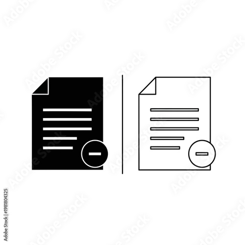 File document icon with minus symbol for deleting or removing files document business interface