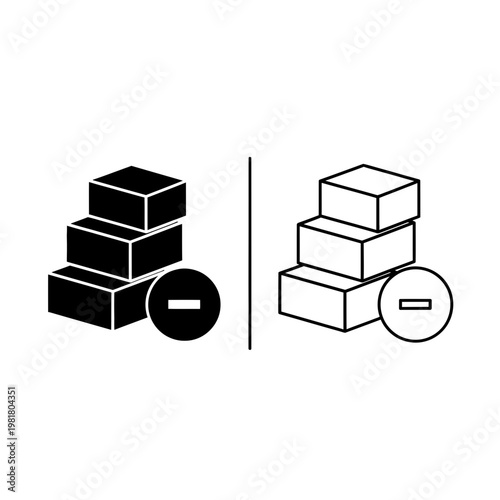 Icon of stacked boxes in a staircase formation with a minus symbol step by step staircase