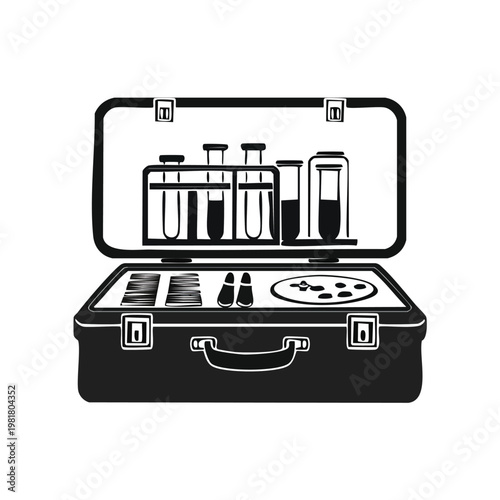 Medical laboratory kit case with test tubes and diagnostic tools silhouette set black silhouette vector silhouette isolated on white silhouette collection icon set vector icons