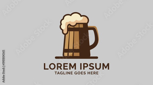 This logo shows a brown beer mug overflowing with foam, referencing the brewing industry with a fun and friendly vibe perfect for a beer company or bar.