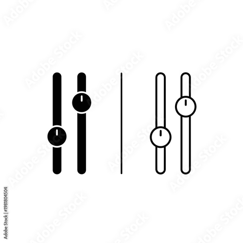 Adjust slider control icon set with knobs in solid and outline styles settings configuration
