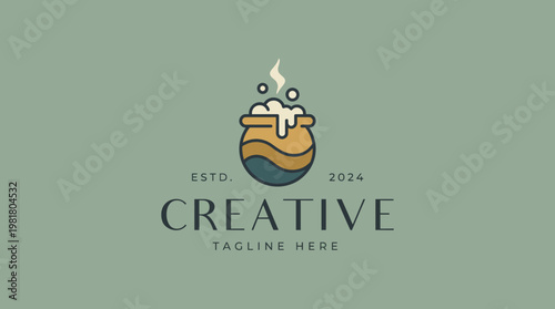 A modern and artistic logo featuring a pot with steam, representing creativity and brewing ideas, suitable for creative agencies or culinary ventures looking for a unique essence.