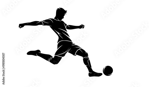 Soccer player kicking ball distorted silhouette side view football vector illustration