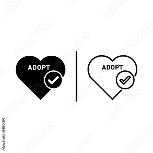 Heart adopt icon set with check mark in solid and outline styles graphics interface confirmed