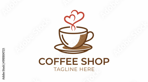 A charming logo showcasing a coffee cup with steam and hearts, perfect for a coffee shop. This design conveys warmth, community, and love for coffee culture.