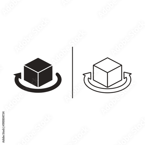Cube rotation around axis icons in minimalist style with rotation geometry geometric minimalist