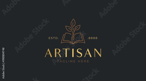 This logo features a book with a sprouting plant, symbolizing knowledge and growth, crafted in a modern and elegant style suitable for businesses in education and artisanal fields.