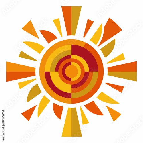 An abstract sun pattern showcasing vibrant colors and geometric shapes, symbolizing warmth, energy, and creativity while appealing to art enthusiasts and modern decor lovers.