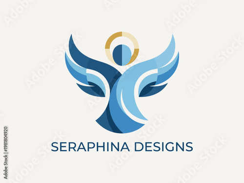 This image showcases an elegant angel logo design featuring flowing lines and soft colors, ideal for spiritual, wellness, or charity organizations establishing a calm presence.