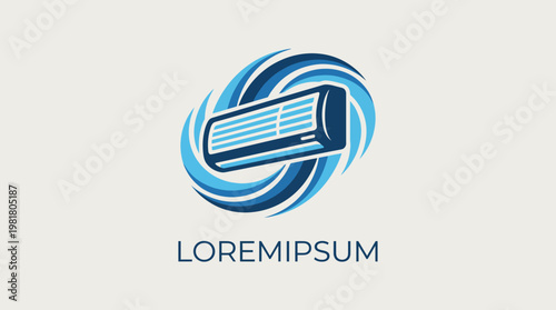 Featuring a sleek air conditioning unit with dynamic swirling lines, this logo encapsulates coolness and comfort, making it ideal for HVAC and cooling service brands.