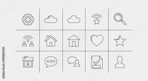 Set of Hand Drawn Icons: Settings, Cloud, Wifi, Search, Home, Heart, Star, People, Calendar