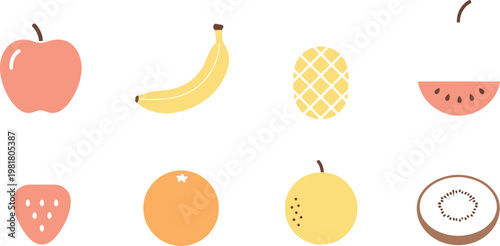 Colorful assortment of eight different fruits illustrated in a simple style Vector