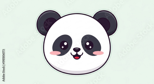 Cute cartoon panda face with smiling expression on light green background adorable animal illustration